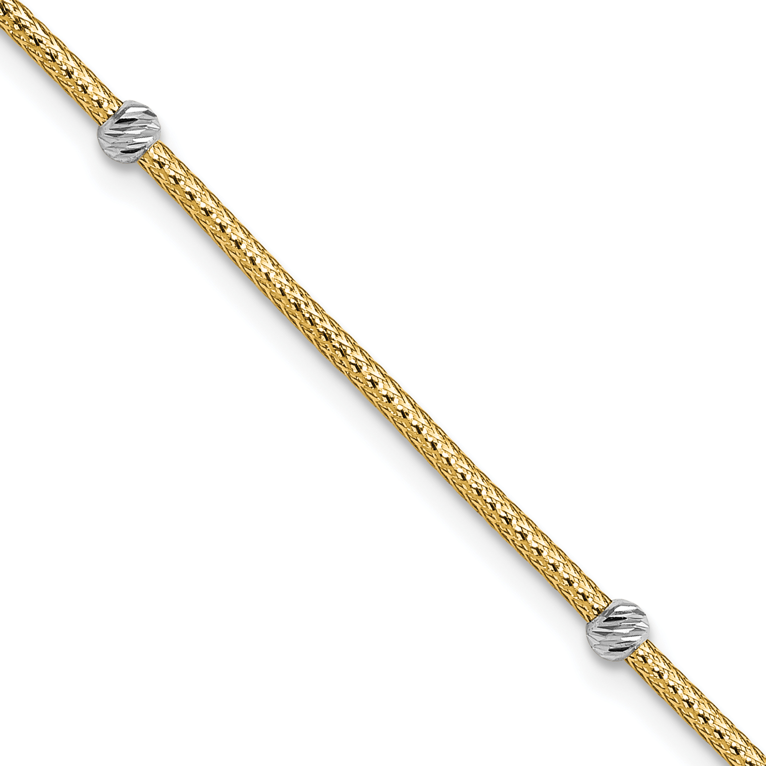 14K with White Rhodium Woven Flexible Diamond-cut Moveable Beads 7.25 inch Bracelet (SF2825-7.25)