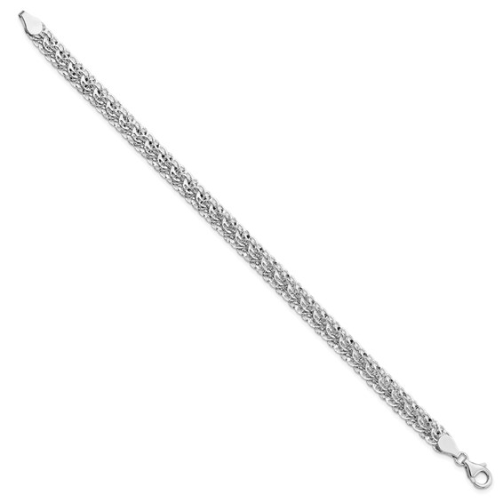 14K White Gold Polished 6.5mm Diamond-cut Fancy Link 7.5 inch Bracelet