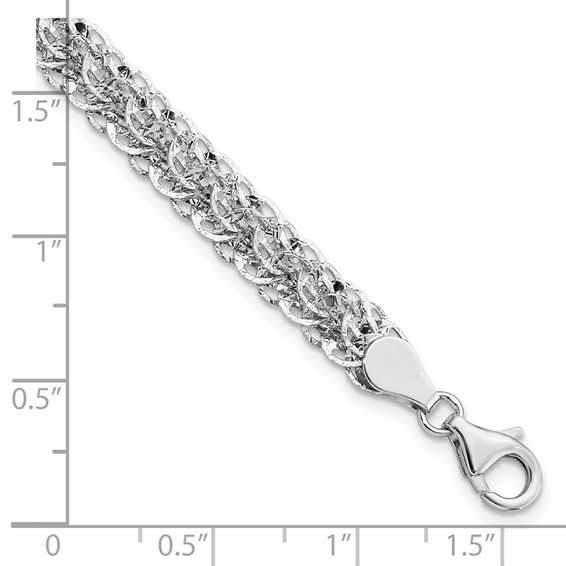 14K White Gold Polished 6.5mm Diamond-cut Fancy Link 7.5 inch Bracelet