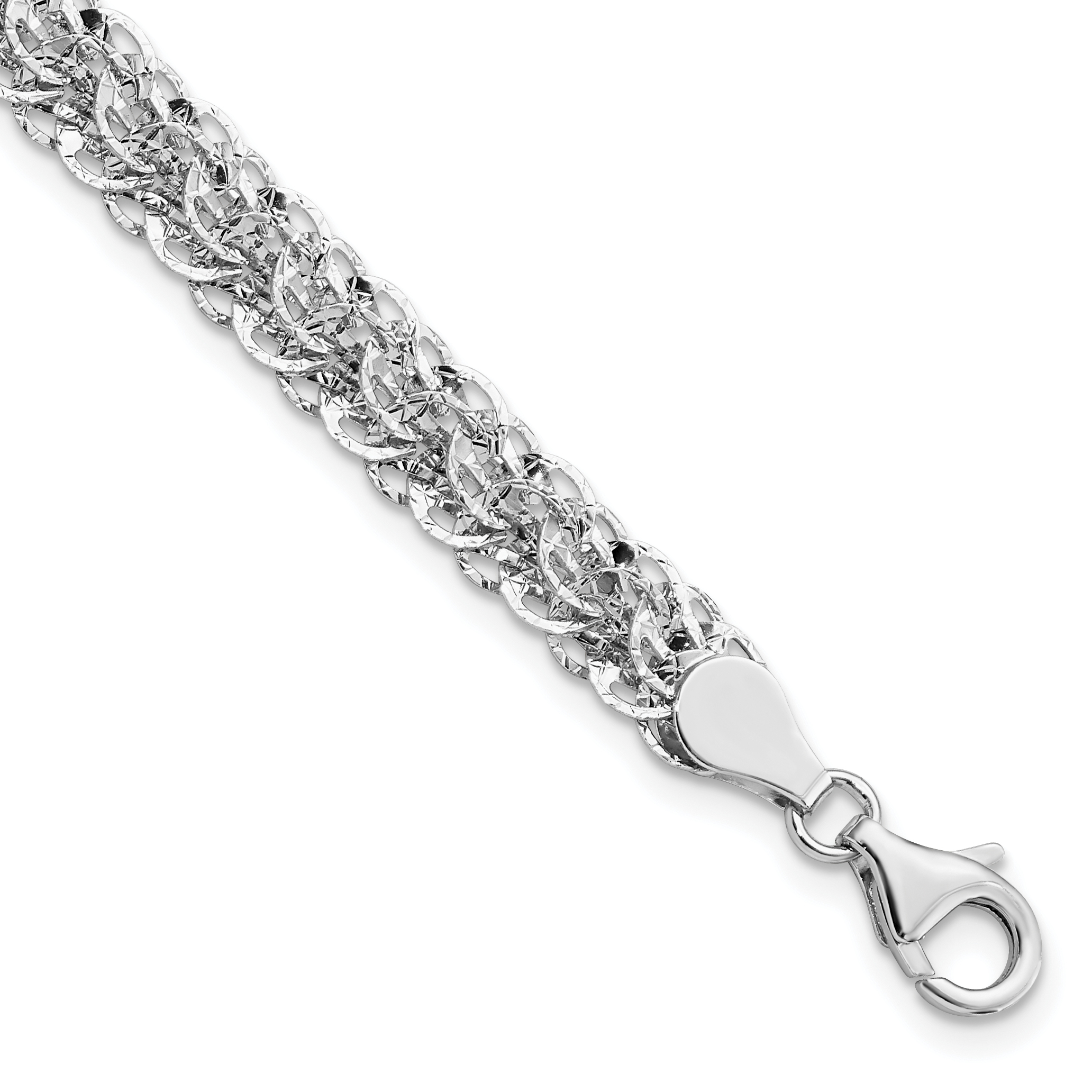 14K White Gold Polished 6.5mm Diamond-cut Fancy Link 7.5 inch Bracelet (SF2838-7.5)