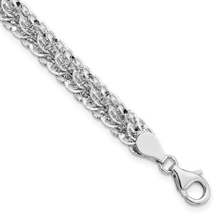14K White Gold Polished 6.5mm Diamond-cut Fancy Link 7.5 inch Bracelet