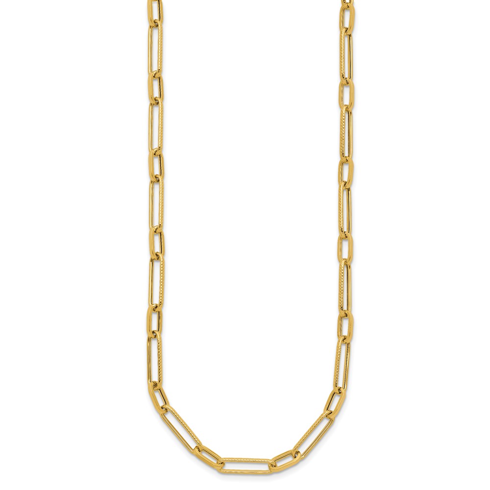 14K Polished and Textured 4mm Fancy Long Link 24 inch Necklace (SF2849-24)