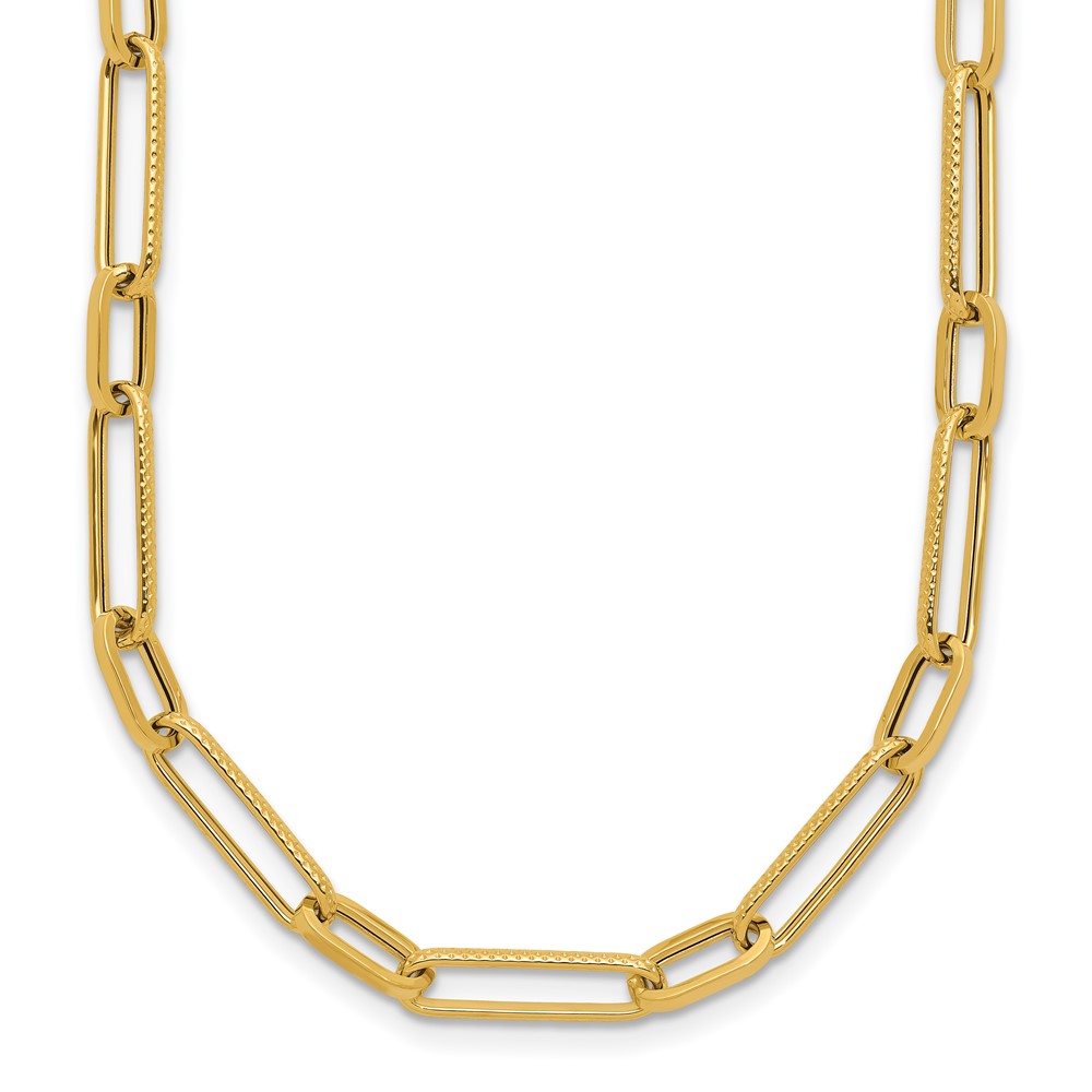14K Polished and Textured 4mm Fancy Long Link 24 inch Necklace (SF2849-24)