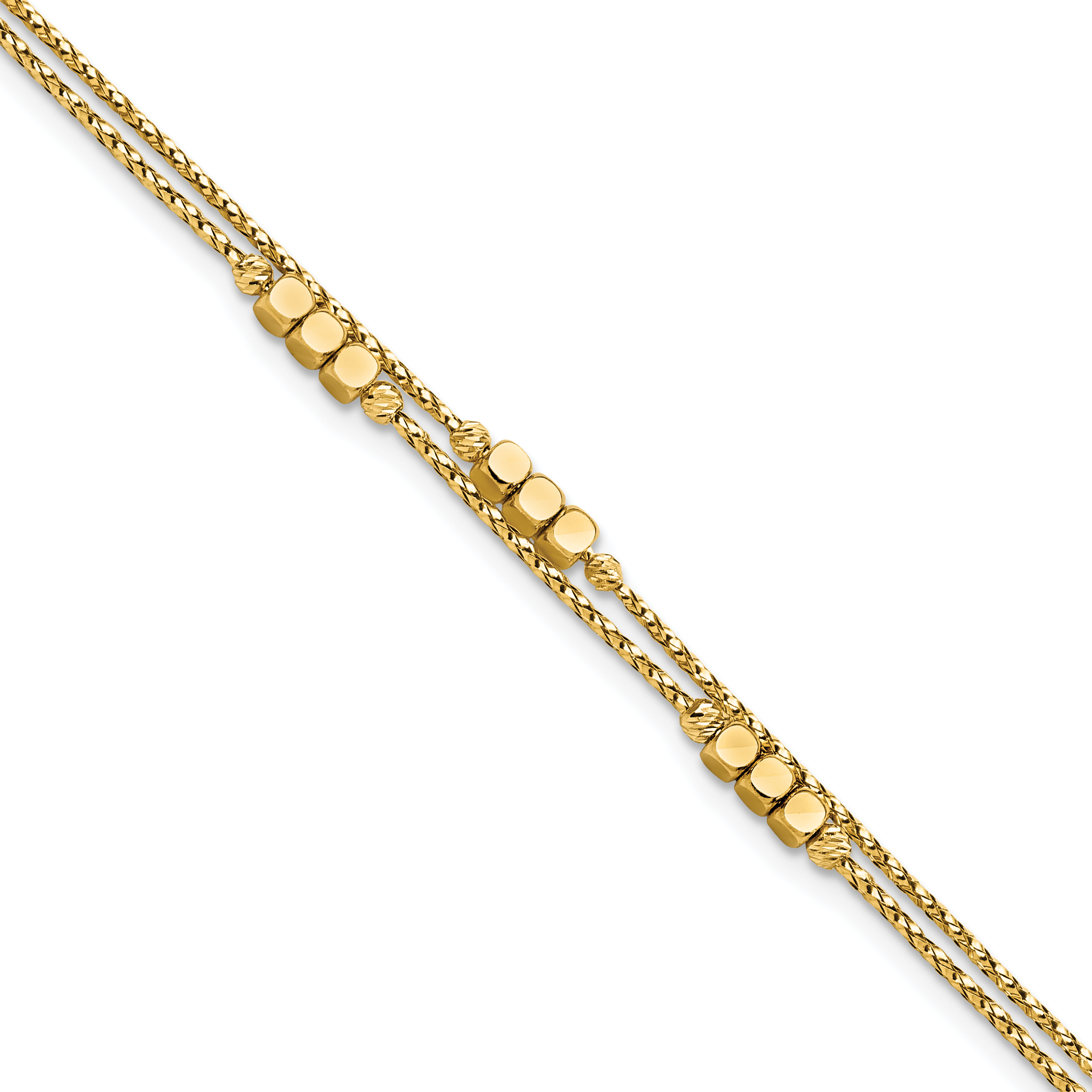 14K Polished Diamond-cut Beaded Double Strand 7.5 inch Bracelet (SF2852-7.5)
