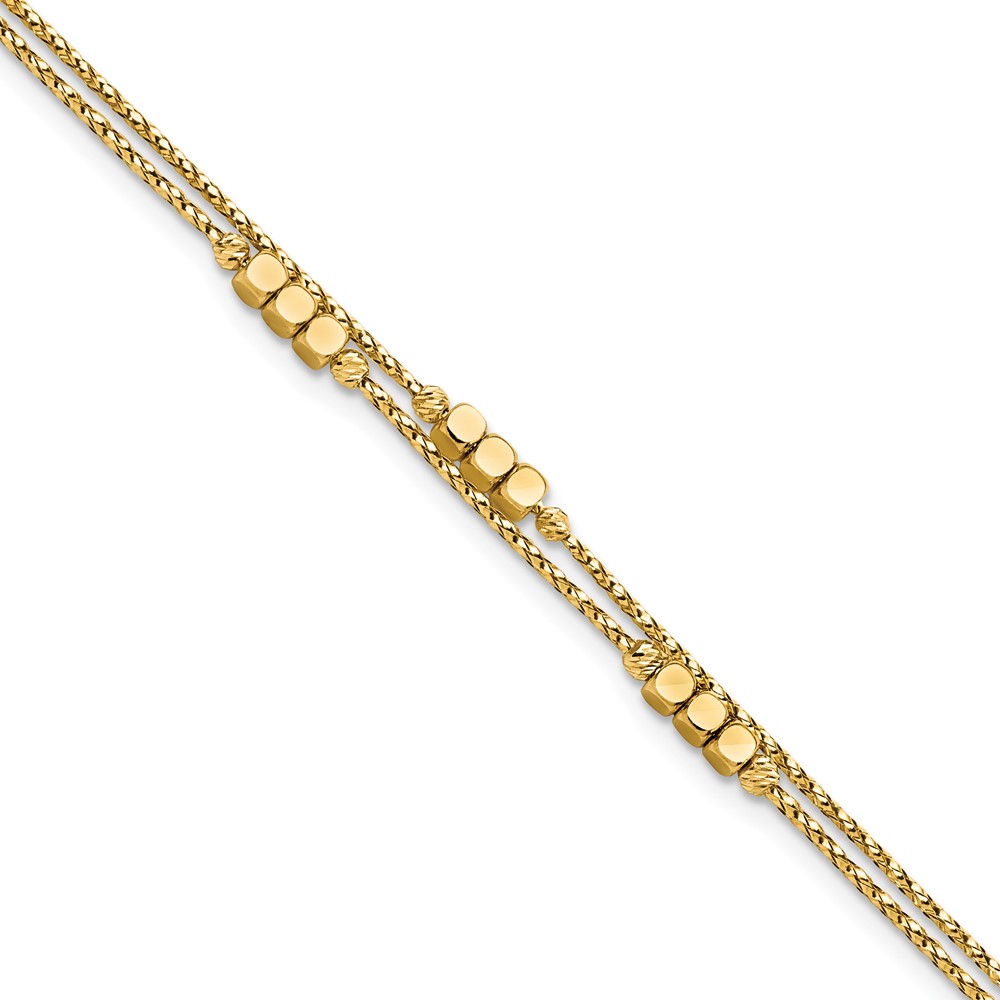 14K Polished Diamond-cut Beaded Double Strand 7.5 inch Bracelet (SF2852-7.5)