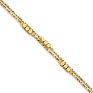 14K Polished Diamond-cut Beaded Double Strand 7.5 inch Bracelet