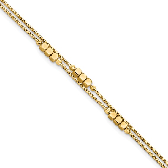 14K Polished Diamond-cut Beaded Double Strand 7.5 inch Bracelet