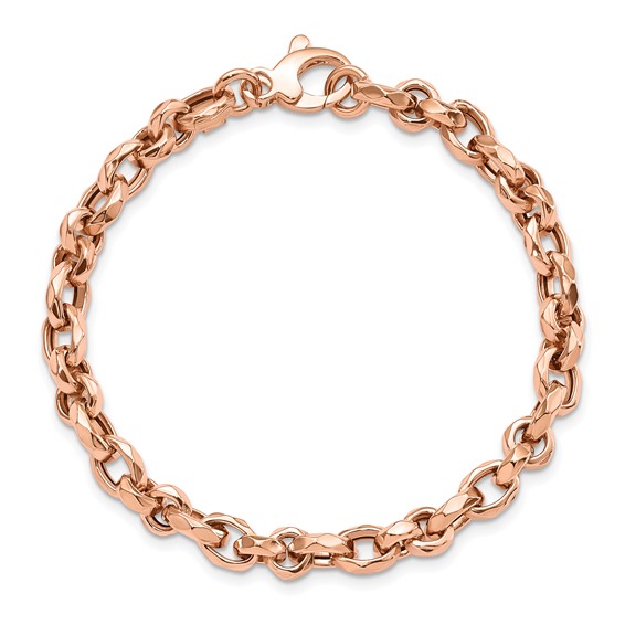 14K Rose Gold Polished 4mm Fancy Faceted Link 7.5 inch Bracelet
