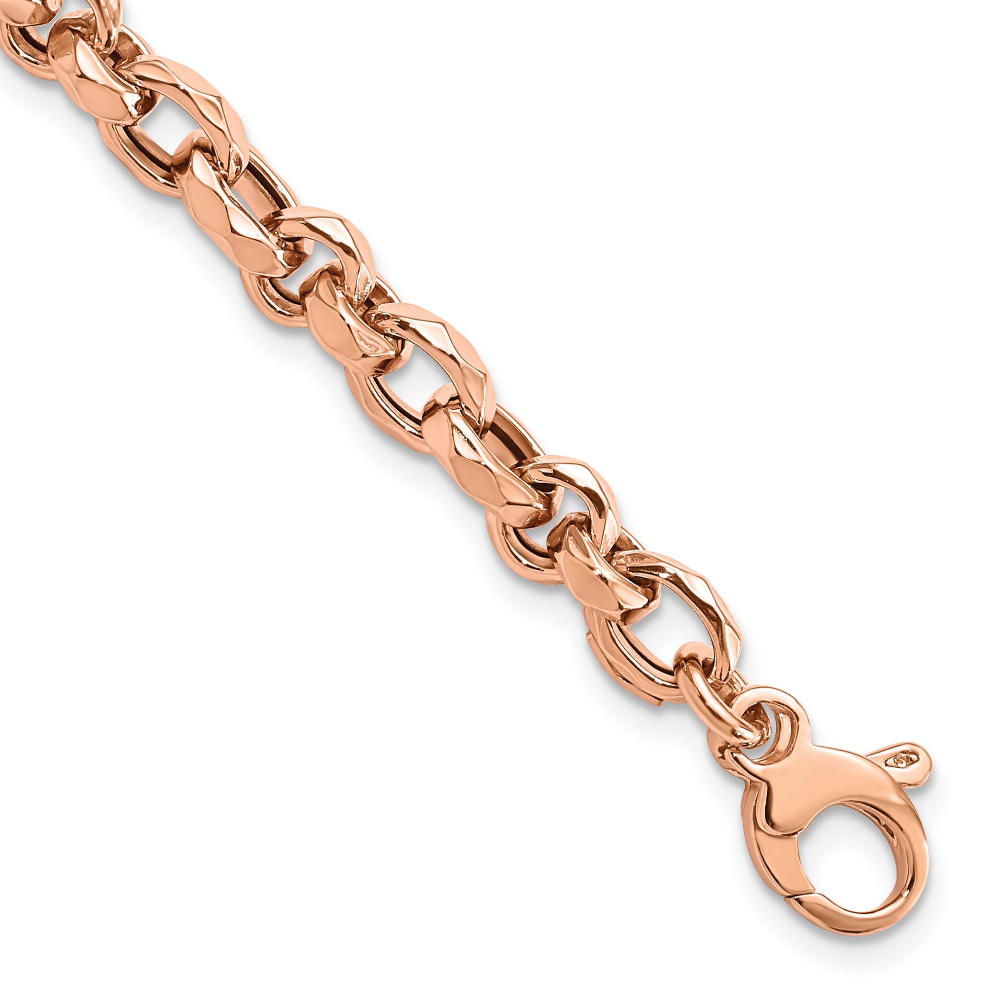 14K Rose Gold Polished 4mm Fancy Faceted Link 7.5 inch Bracelet (SF2855-7.5)