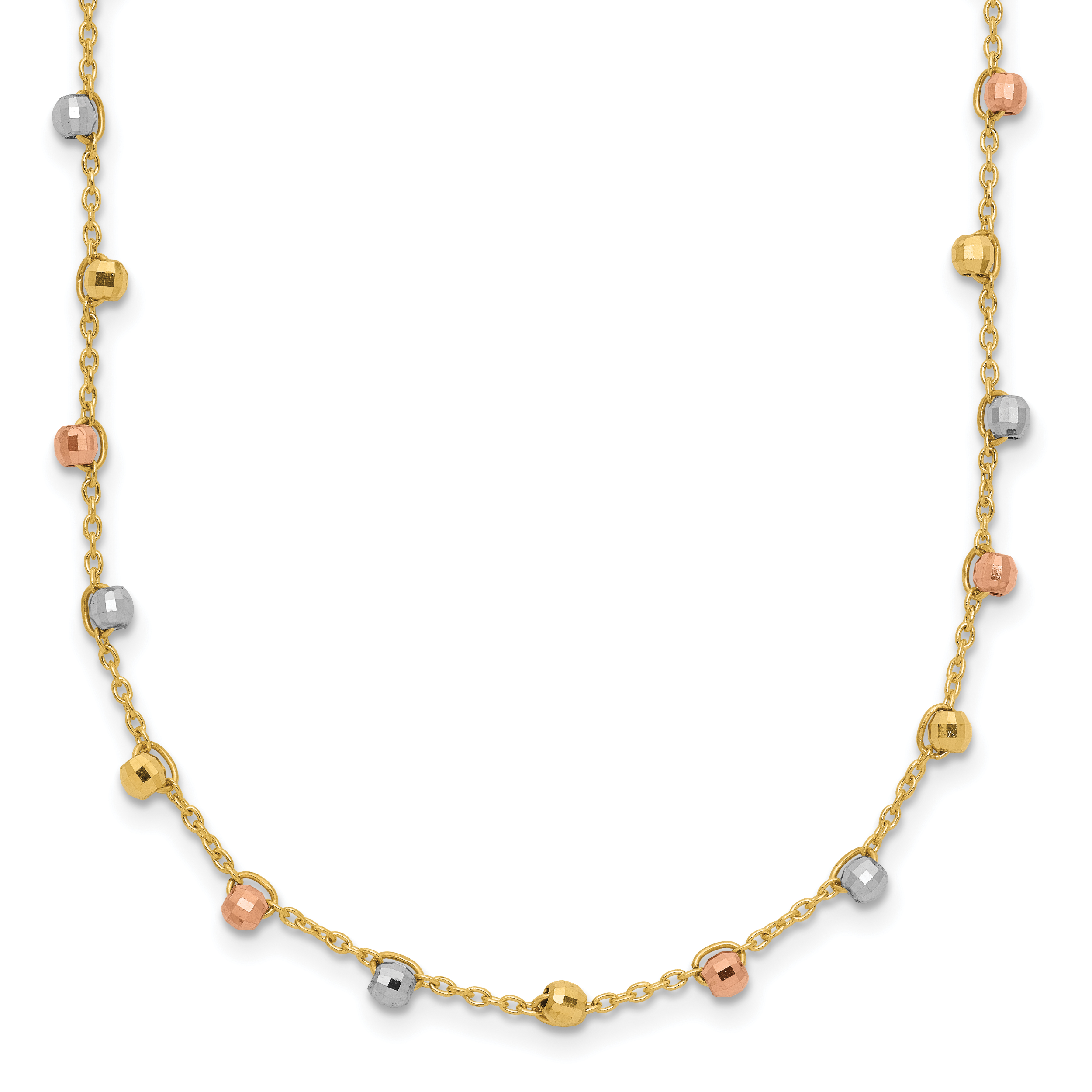 14K Tri-color Polished Diamond-cut Fancy Beaded 18 inch Necklace (SF2858-18)
