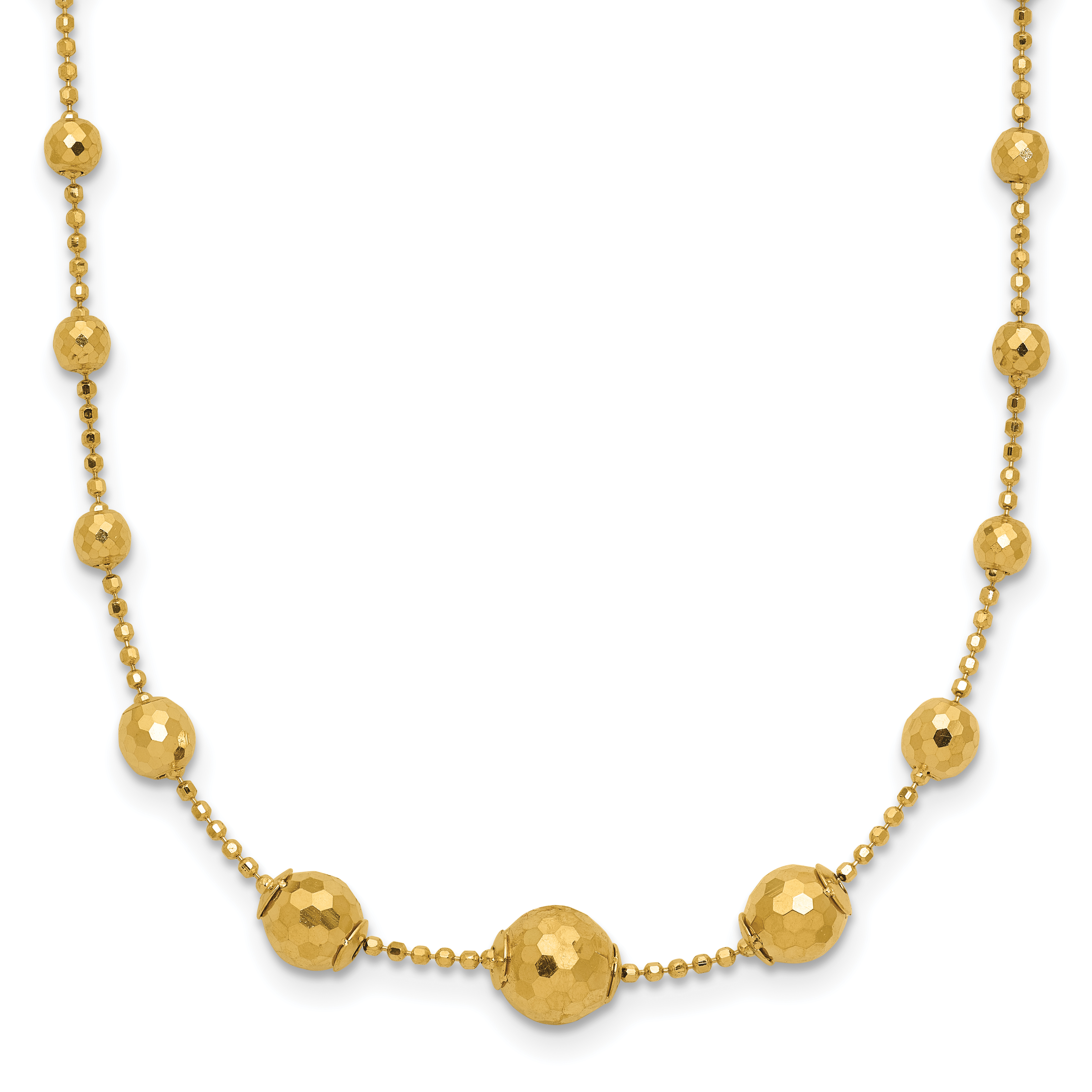 14K Polished Graduated Facet Beads 17 inch Necklace (SF2859-17)