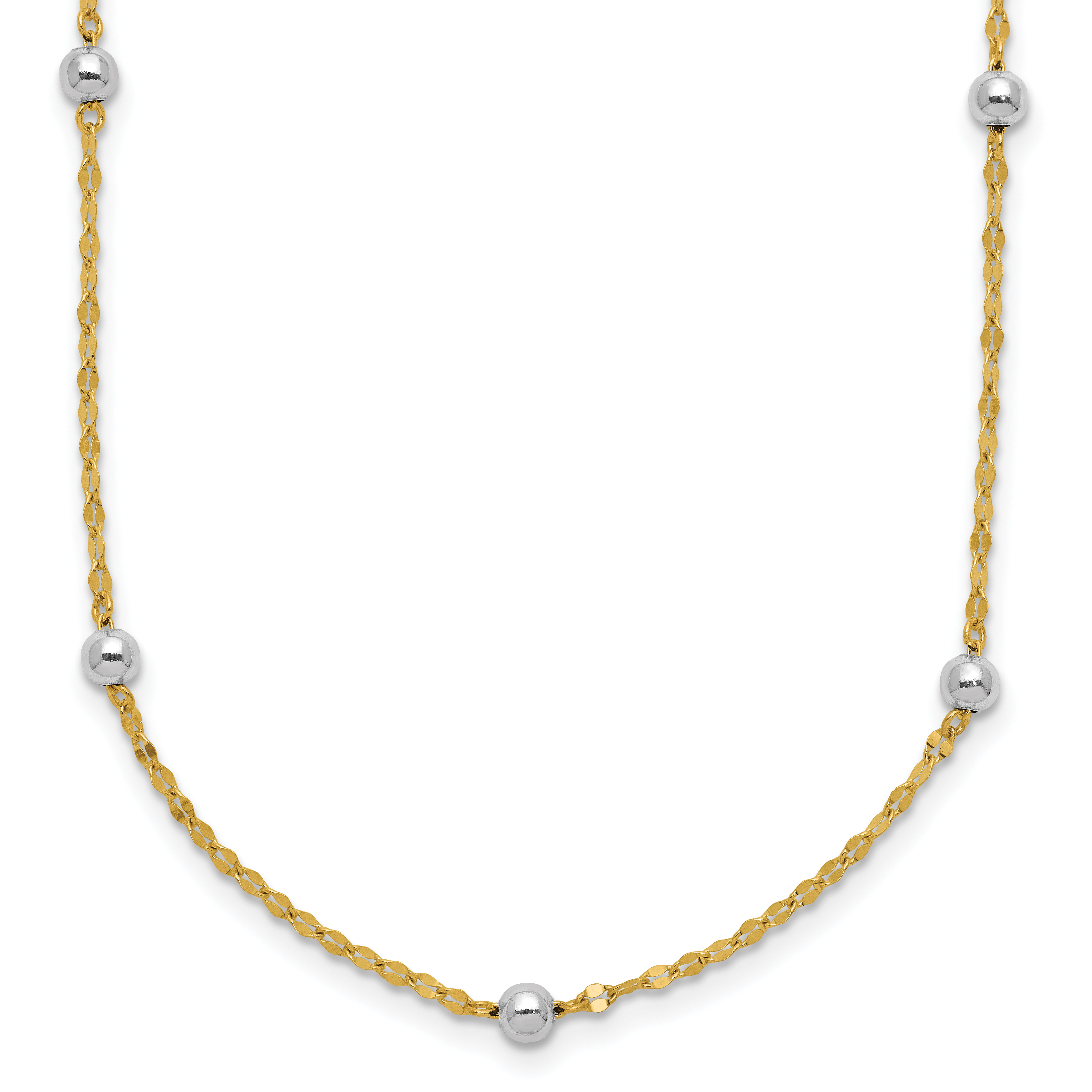 14K Two-tone Polished Bead Fancy 17 inch Station Necklace (SF2862-17)