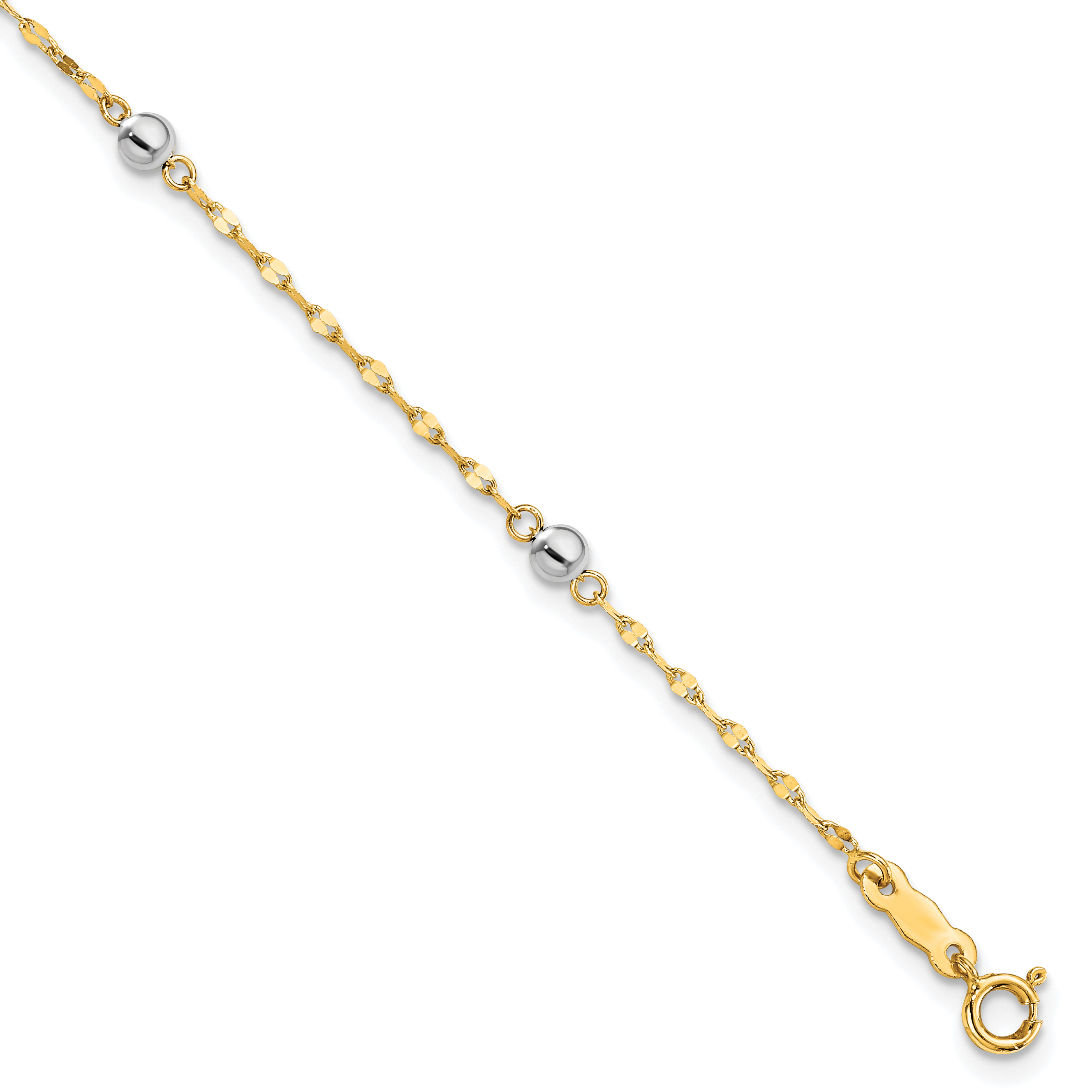14K Two Tone Polished Bead Fancy 7.25 inch Bracelet (SF2862-7.25)
