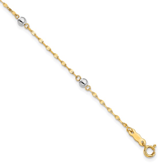 14K Two Tone Polished Bead Fancy 7.25 inch Bracelet