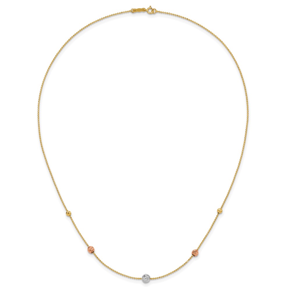 14K Tri-Color Diamond-cut Beads and Beaded Chain 18 inch Station Necklace (SF2863-18)