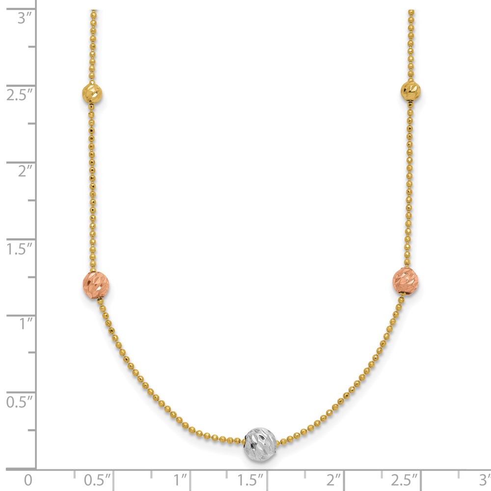 14K Tri-Color Diamond-cut Beads and Beaded Chain 18 inch Station Necklace (SF2863-18)