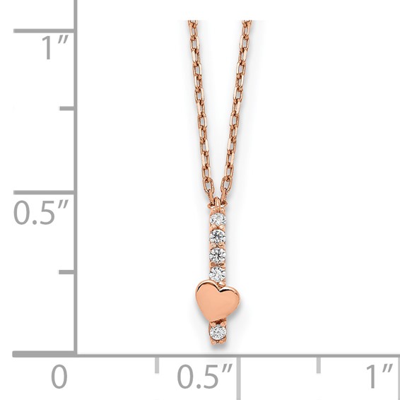 14k Rose Gold Polished CZ Heart w/1.25 in ext Necklace