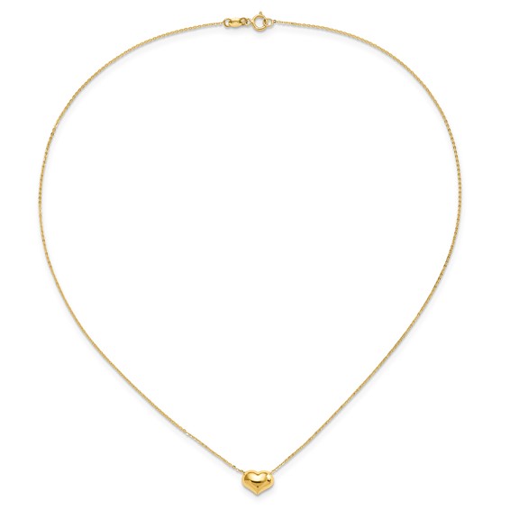 Gold Polished Puffed  Heart Necklace