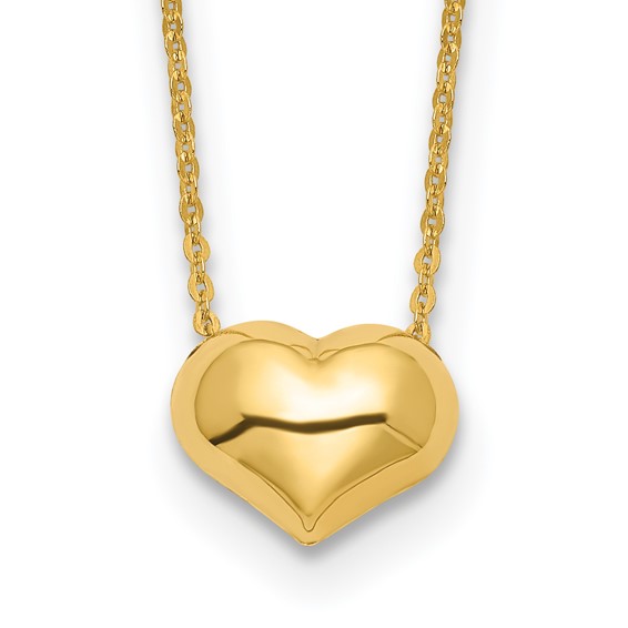 Gold Polished Puffed  Heart Necklace