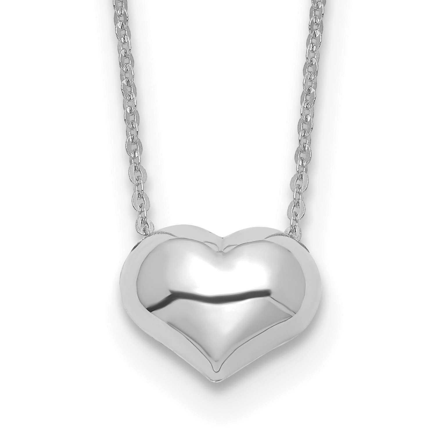 14k White Gold Polished Puffed Heart Pendant 16.5in Necklace (SF2871W-16.5)