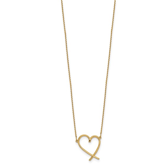 14K Polished Open Heart 16 inch Necklace Plus 2 inch Extender