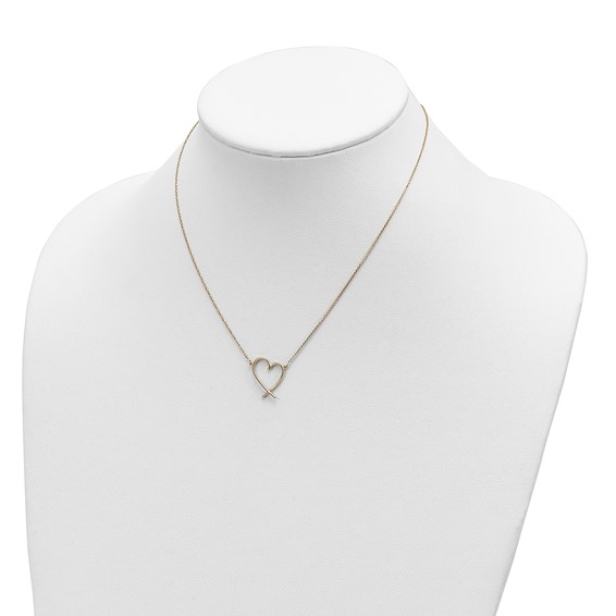 14K Polished Open Heart 16 inch Necklace Plus 2 inch Extender