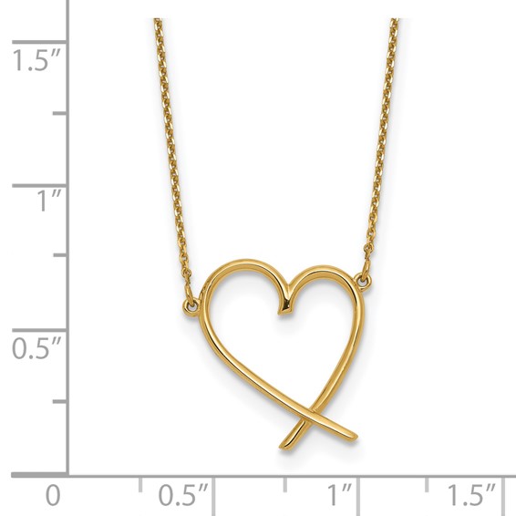14K Polished Open Heart 16 inch Necklace Plus 2 inch Extender