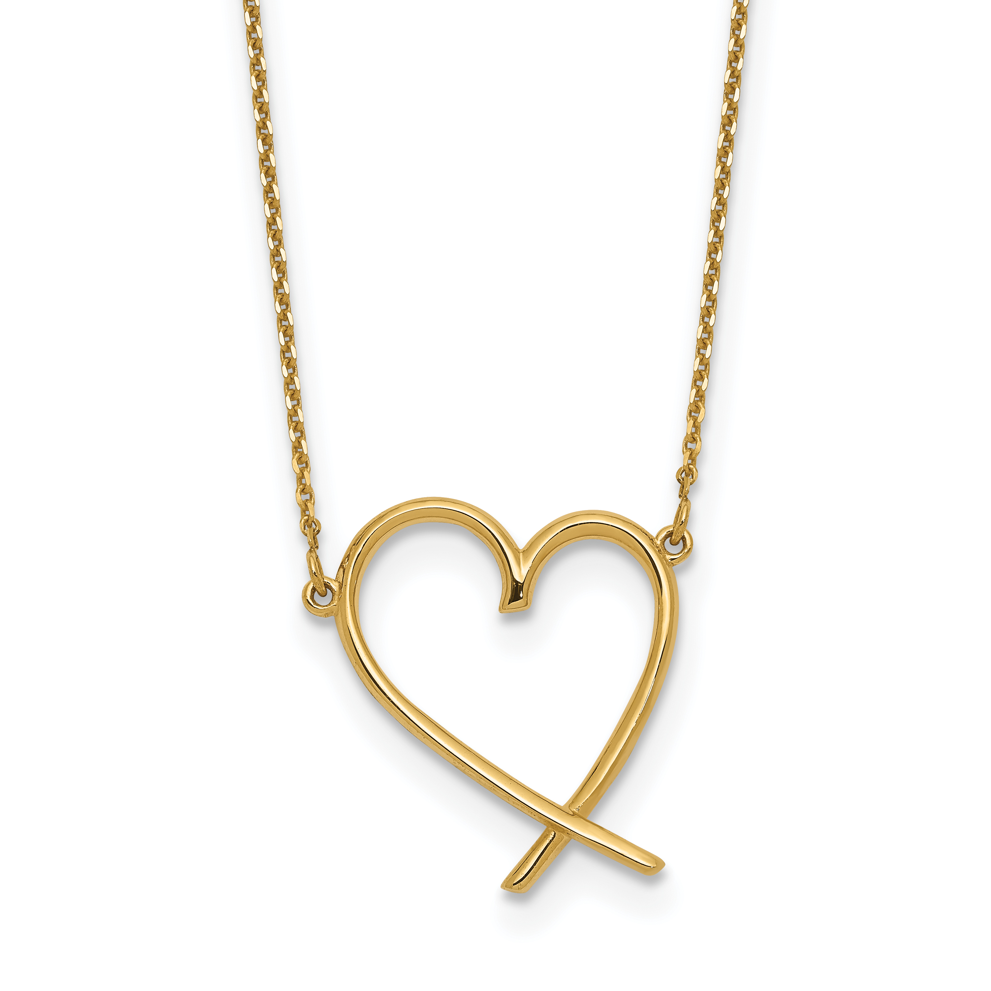14K Polished Open Heart 16 inch Necklace Plus 2 inch Extender (SF2876-16)