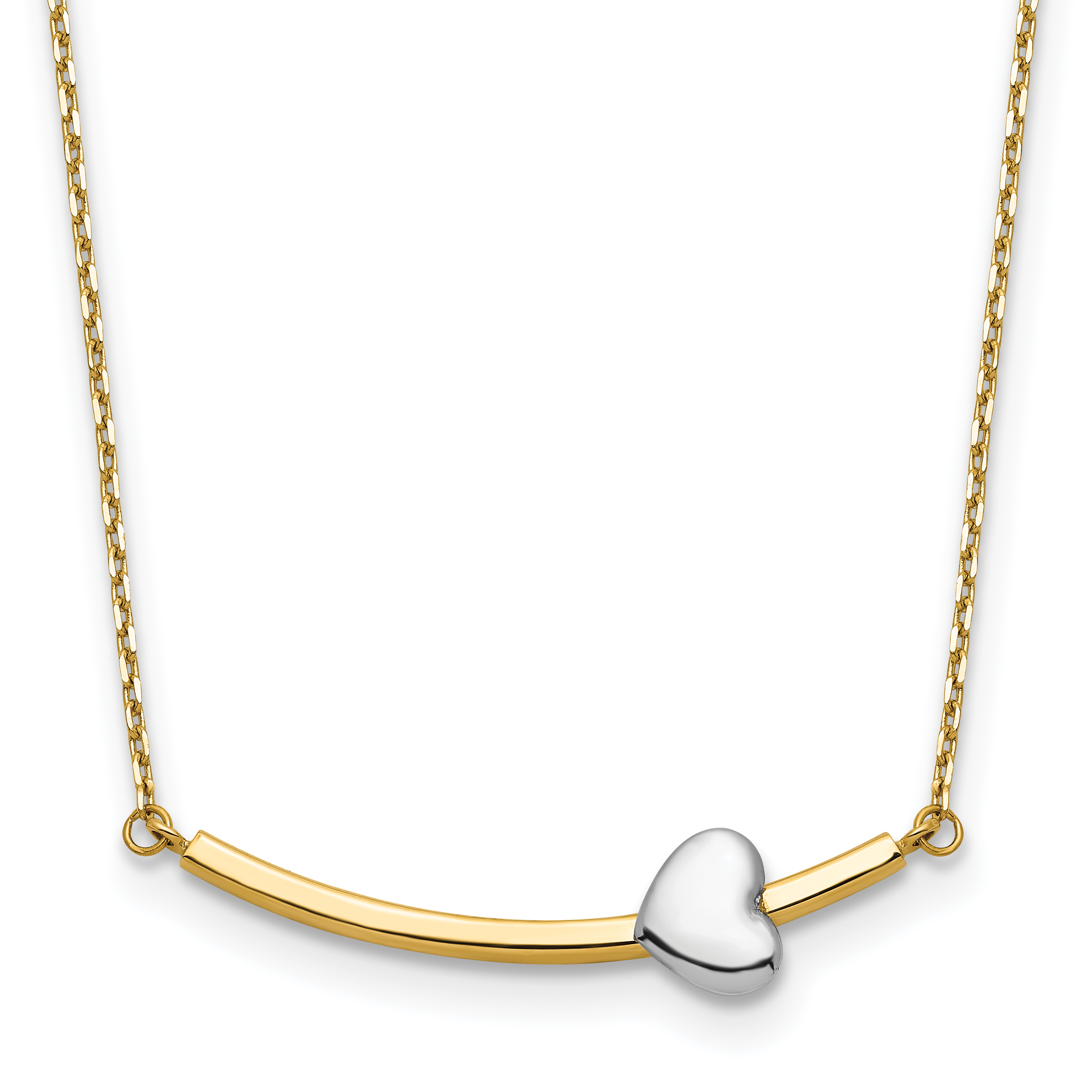 14k Two-tone Curved Bar with Heart 18 inch Necklace (SF2878-18)
