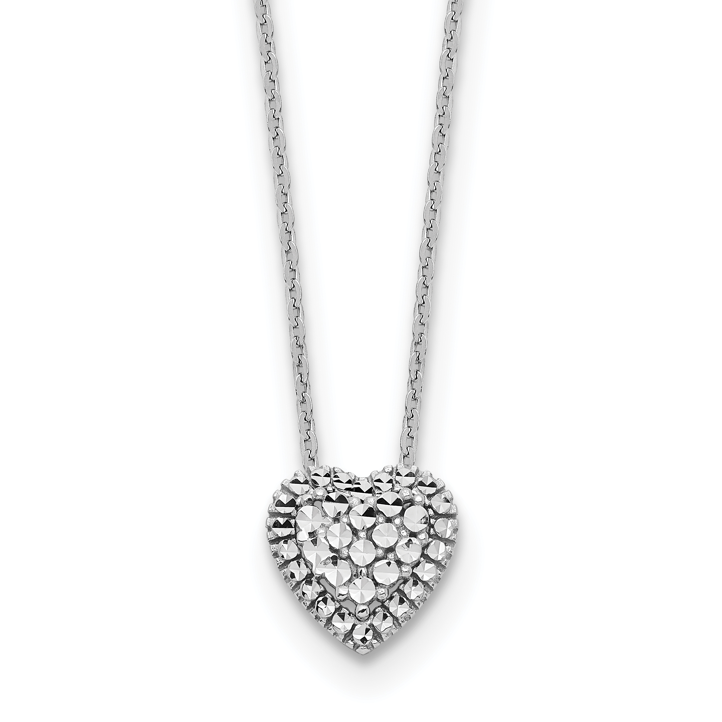 14k White Gold Diamond-cut Heart Slide 18 inch Necklace (SF2881-18)