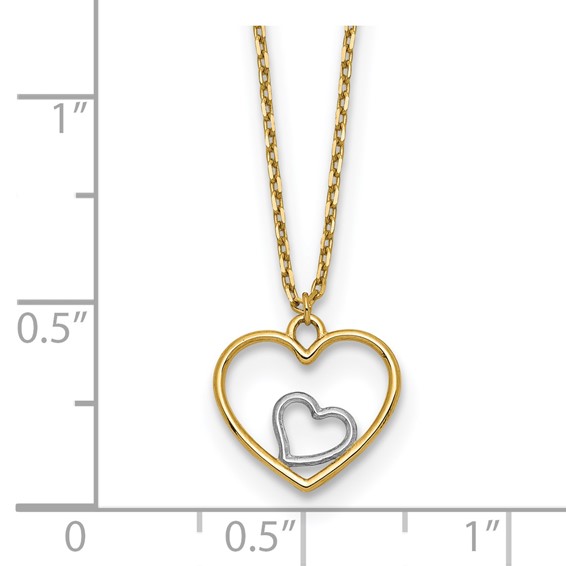 14k with White Rhodium Heart in Heart Pendant 18 inch Necklace
