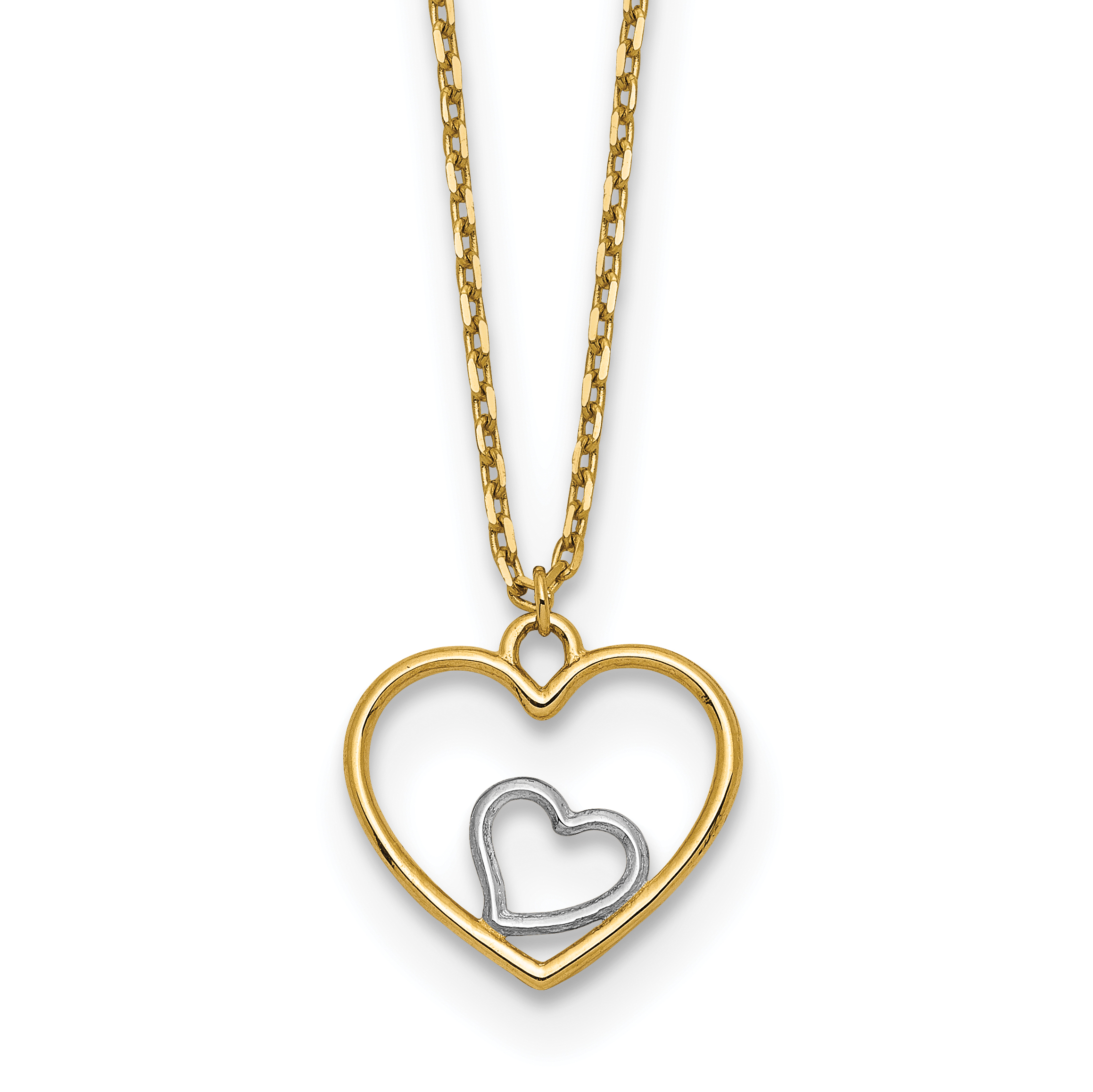 14k with White Rhodium Heart in Heart Pendant 18 inch Necklace (SF2882-18)