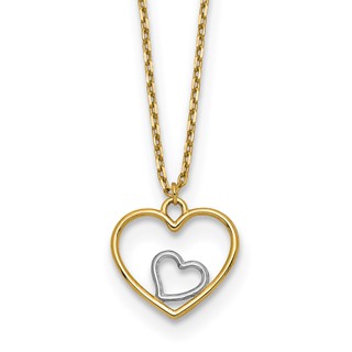 14k with White Rhodium Heart in Heart Pendant 18 inch Necklace