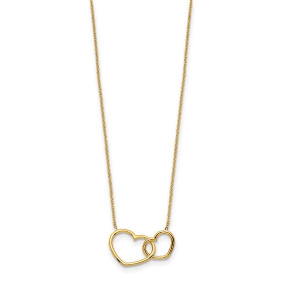 14K Polished Two Interlocked Hearts 17 inch Necklace