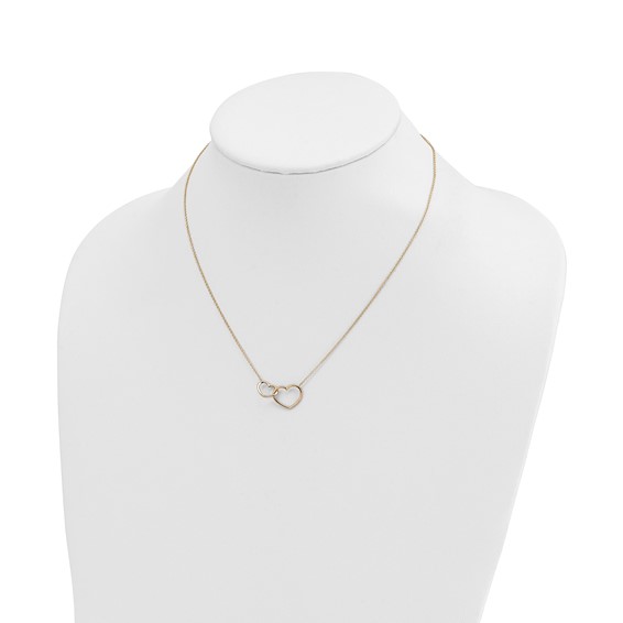 14K Polished Two Interlocked Hearts 17 inch Necklace