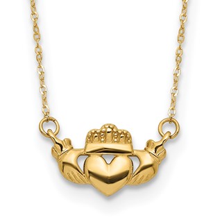 14K Polished Claddagh 17 inch Necklace