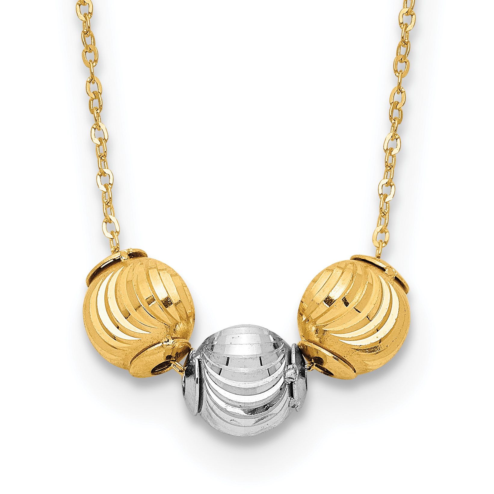 14K Two-tone Polished Laser-cut Beads 17 inch Necklace (SF2887-17)