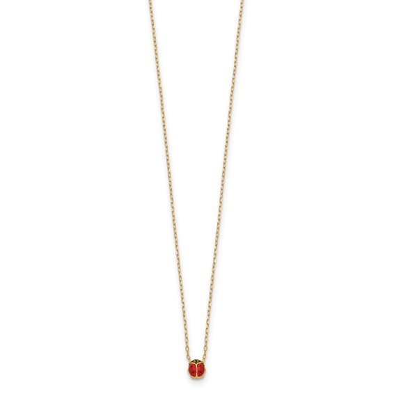 14k Polished Red and Black Enameled Small Ladybug 16.5 inch Necklace