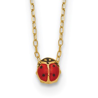 14k Polished Red and Black Enameled Small Ladybug 16.5 inch Necklace