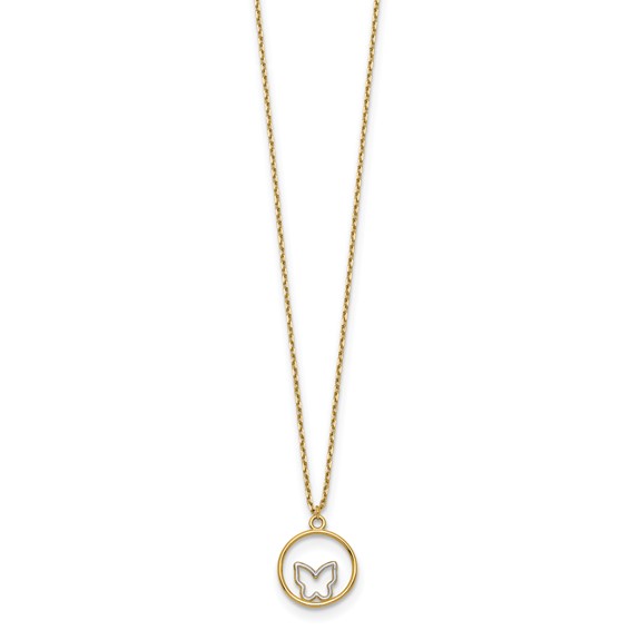 14k w/Rhodium Butterfly in Circle Necklace