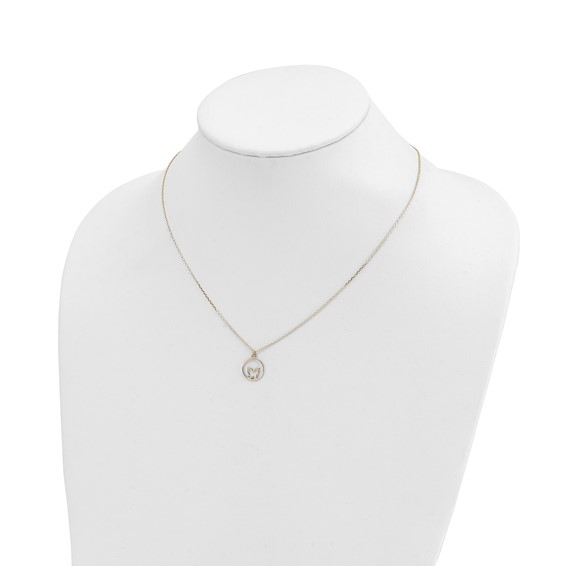 14k w/Rhodium Butterfly in Circle Necklace