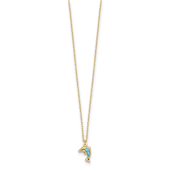 14k Polished Enameled Dolphin 16.5in Necklace