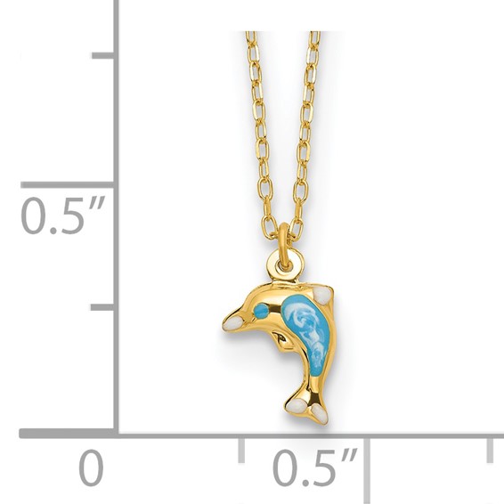 14k Polished Enameled Dolphin 16.5in Necklace
