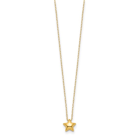 14k Polished Puffed Star Pendant 16.5 inch Necklace