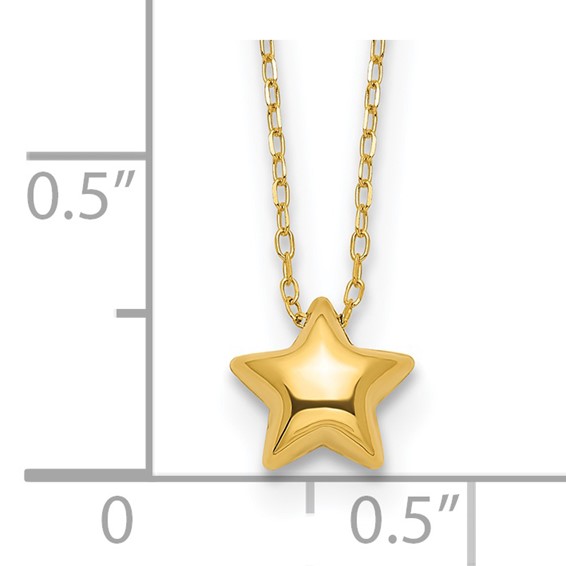 14k Polished Puffed Star Pendant 16.5 inch Necklace