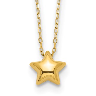 14k Polished Puffed Star Pendant 16.5 inch Necklace