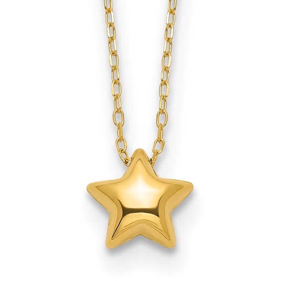 14k Polished Puffed Star Pendant 16.5 inch Necklace