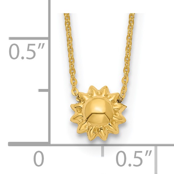 14k Polished Puffed Sun 16.5 inch Necklace