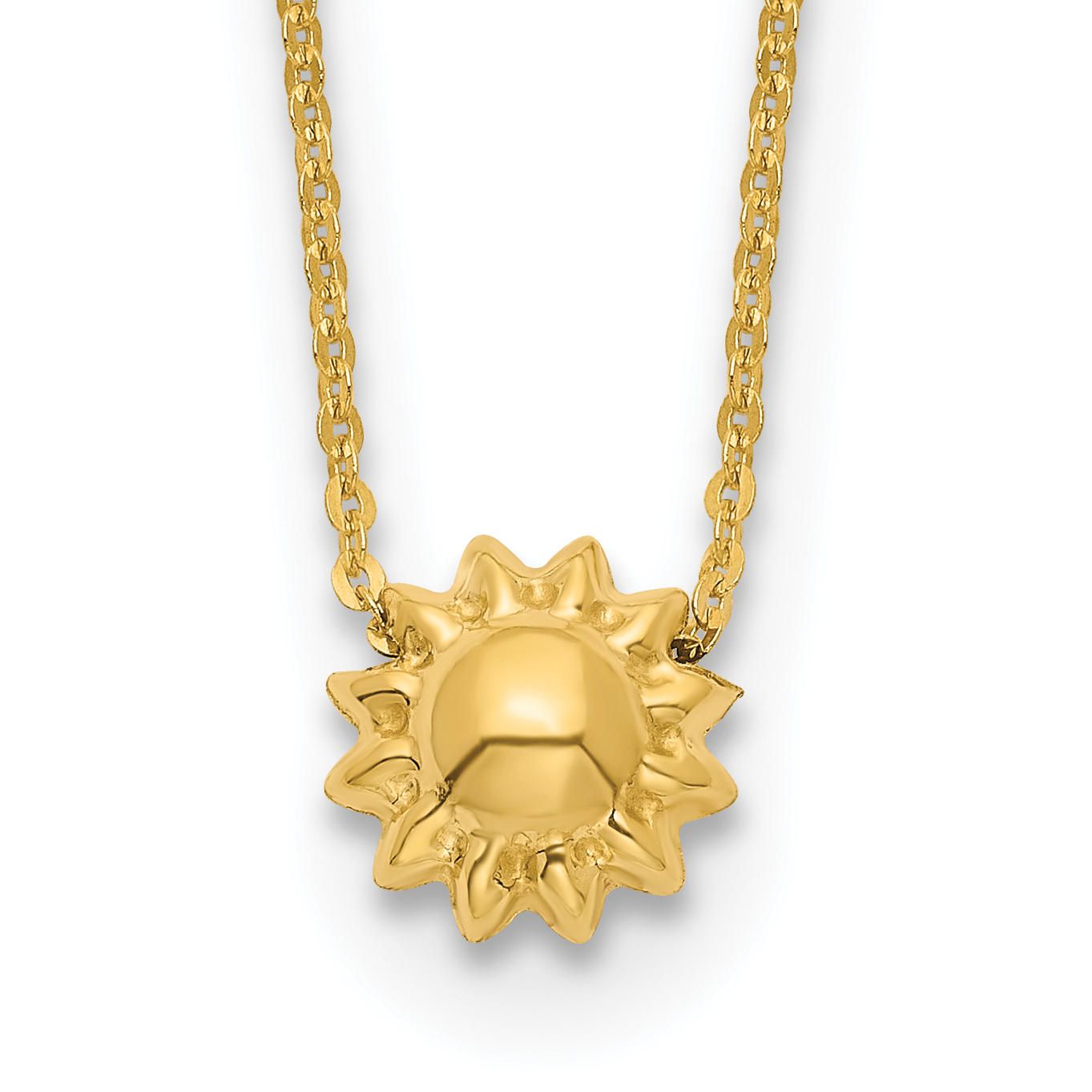 14k Polished Puffed Sun 16.5 inch Necklace (SF2900-16.5)