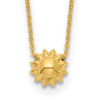14k Polished Puffed Sun 16.5 inch Necklace